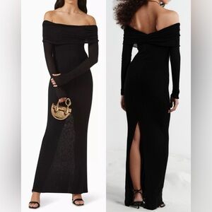 MANURI | AMARA CASHMERE-BLEND OFF SHOULDER MAXI DRESS SIZE: MEDIUM
